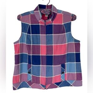 NWOT Christopher & Banks Pink Blue Color Block Zip-Up Vest Tank Top Size Petite